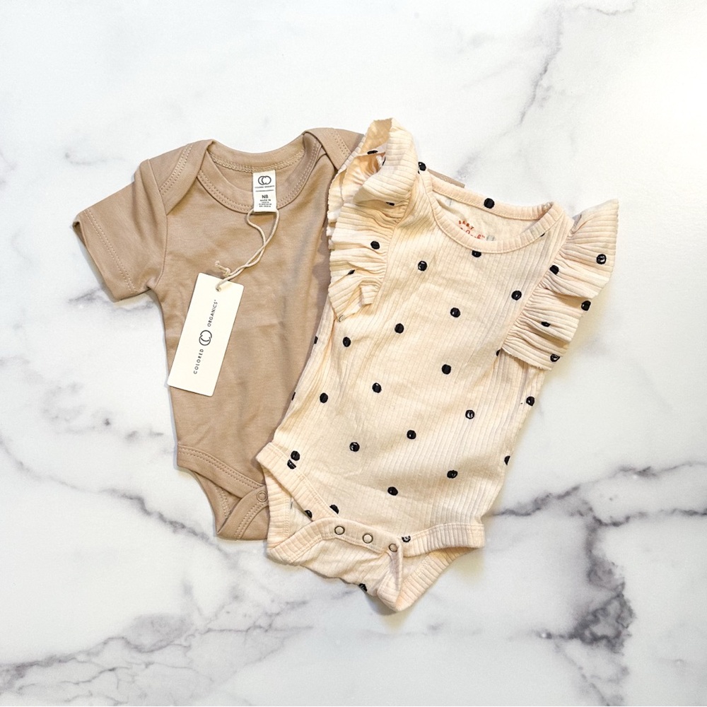 Onesie Set - Colored Organics Tan & Cat & Jack Ruffled Polka Dot